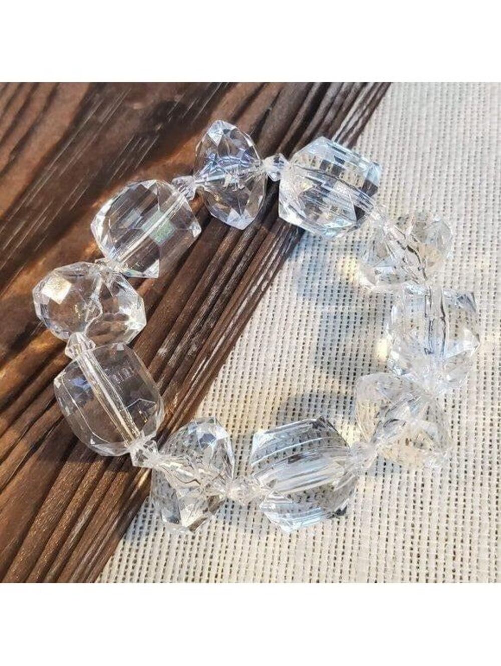 Clear Vintage Lucite Beads Chunky Retro Stretch Bracelet